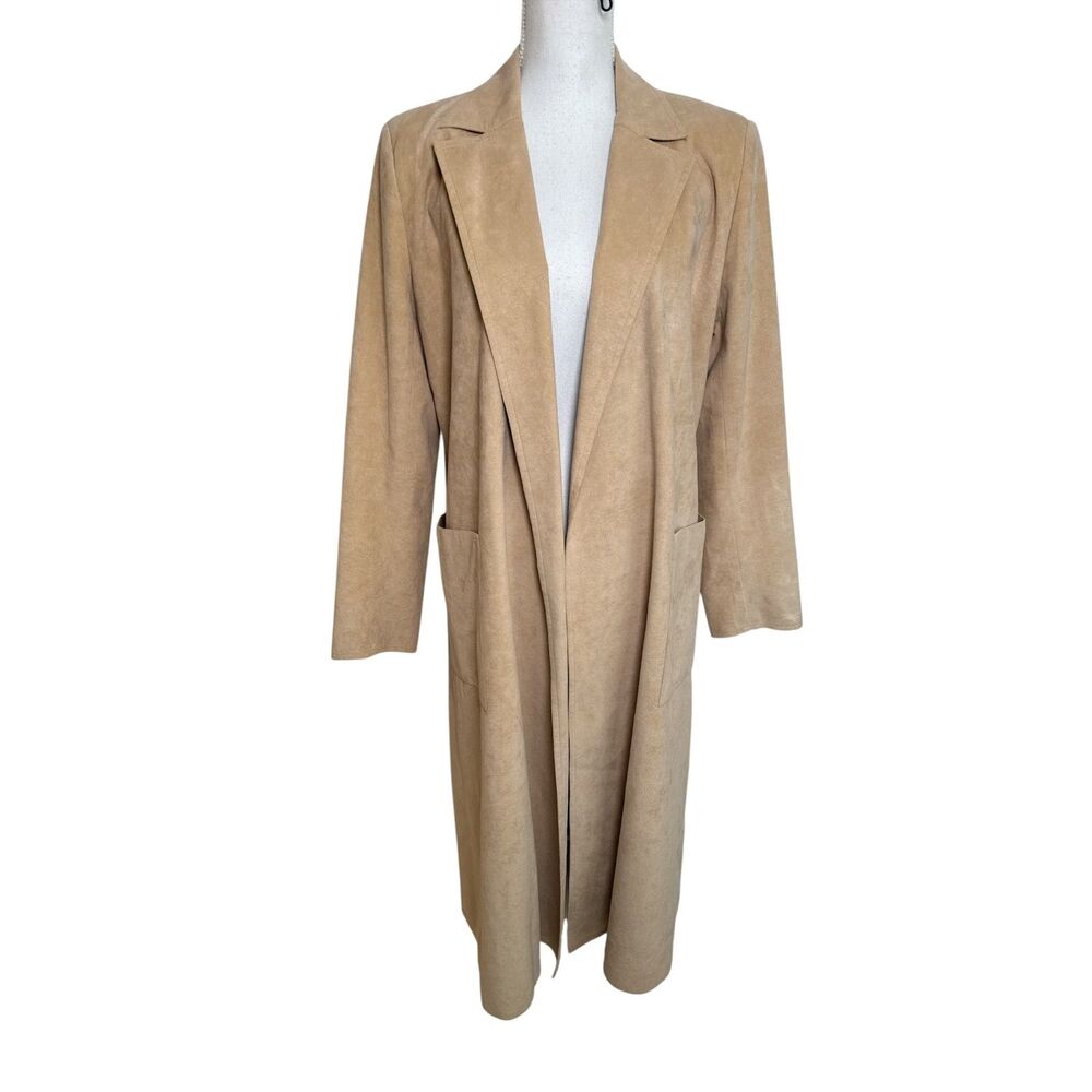 Vintage Irene Herbert’s Small Beige Faux Suede Duster Coat Open Front Trench - Picture 7 of 7